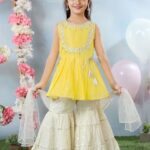 Girls' Pure Cotton Lemon Printed Kurti & Sharara Set | Sleeveless Kids' Summer Ethnic Wear