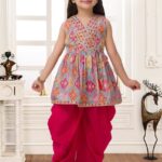 Girls' Multi-Color Printed Sleeveless Top & Yellow Patiyala Dhoti Set | Kids' Traditional Festive Indo-Western Suit