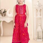 Girls' Red Bandhani Print Sleeveless Kurti & Palazzo Set with Mirror Work | Kids' Traditional Festive Ethnic Wear
