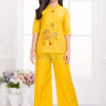 Girls' Yellow Hot Air Balloon Print Kurta Palazzo Set - Playful Kids Fashion