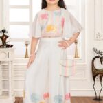 🤍 Pristine White Floral Palazzo Set with Designer Cape Sleeves