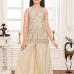 Girls' Ivory Embroidered Kurti & Wide-Leg Palazzo Set | Kids' Sleeveless Jacket Style Ethnic Wear