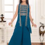 ✨ Contemporary Grace: Sea Green Cape-Style Sharara Suit