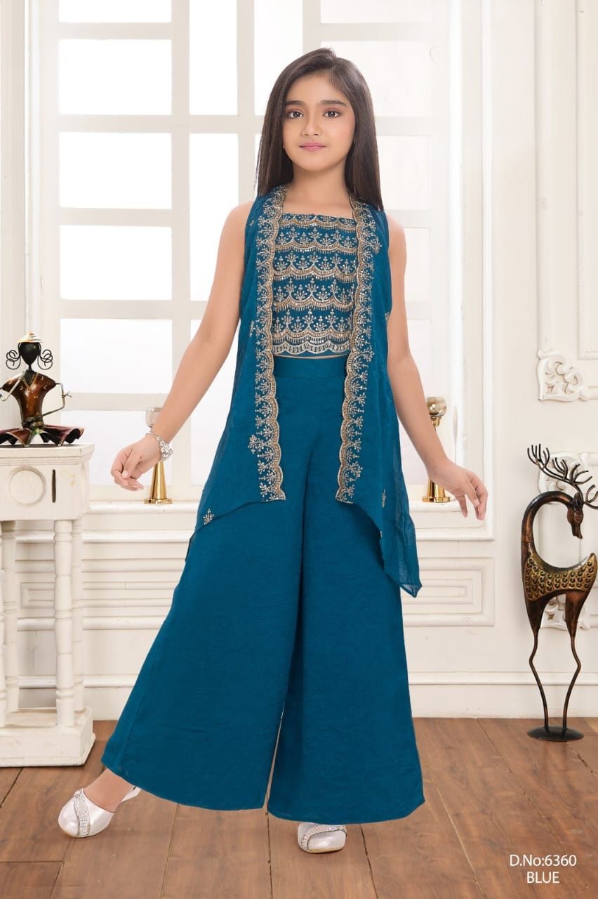 6360 ✨ Contemporary Grace: Sea Green Cape-Style Sharara Suit - Image 1