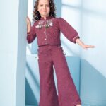 Marvel Girls' 2-Piece Magenta Trousers Set: Embroidered Top & Wide-Leg Pants