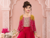 Girls' Rani Pink Bandhani Print Crop Top with Shrug and Palazzo Set - Image 2