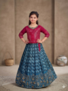 Girls' Rani Pink & Royal Blue Mirror-Style Sequence Lehenga Choli