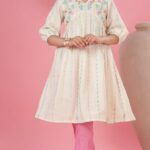 Kids' Cotton Ethnic Set - Pastel Printed Frock Kurta and Straight Pants