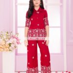 Girls' Red Floral Embroidered Co-ord Set - Playful Kids Party Wear