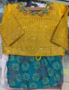 Girls' Mustard Yellow Embroidered Choli and Teal Blue Pleated Lehenga Set - Image 2