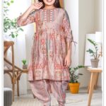 Girls' Mauve Pink Patchwork Print Tunic and Dhoti Pant Set