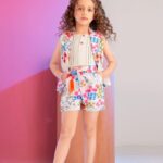 Girls Bohemian Summer Outfit: Printed Vest, Crop Top, & Matching Shorts