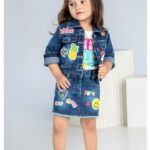 Girls' 3-Piece Patch Denim Set: Jacket, Graphic Tee & Fringed Skirt
