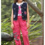 Chic 3-Piece Girls' Denim & Jogger Outfit: Pink Cargo Pants, Vest, and T-Shirt