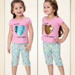 Girls' Pink Reversible Sequin Heart Tee and Printed Capri Set