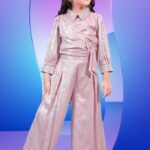 Girls' Shimmering Rose Pink Wrap Top and Pleated Palazzo Pant Set