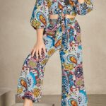 Girls’ Vibrant Paisley Print 2-Piece Crop Top and Wide-Leg Pant Set