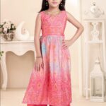 Girls' Designer Pink Suit with Beaded Neckline, Bandhani Print, and Palazzo Pair