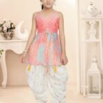 Girls' Pink Tie-Dye and Bandhani Spaghetti Tunic with White Embroidered Dhoti Pants Set (2-Piece)