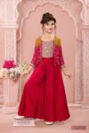 Girls' Rani Pink Bandhani Print Crop Top with Shrug and Palazzo Set