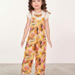 Girls' Floral Wide-Leg Overall Jumpsuit and Embellished T-Shirt 2-Piece Set