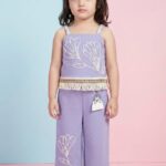 Girls' Boutique Light Purple Set: Sleeveless Embellished Top with Matching Wide-Leg Palazzo