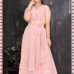 Mauve Chiffon Festive Co-ord Set – Pleated Crop Top & Side-Draped Skirt