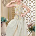 Kids' Cream Designer Ethnic Suit with Floral Embroidery & Sequin Work