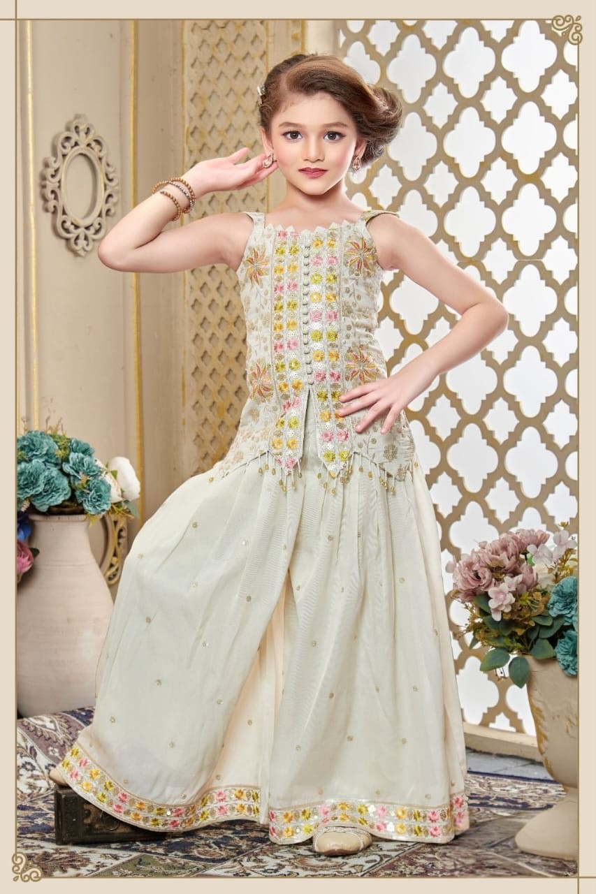 z7-Photoroom Kids' Cream Designer Ethnic Suit with Floral Embroidery & Sequin Work - Image 1