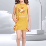 Girls' Mustard Yellow Sleeveless Dress with Sunflower Patch and Matching Purse