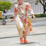 Girls' Vintage Floral One Piece – Elegant Bow Neck & Tassel Belt