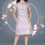 Girls' Premium Cotton Shift Dress – Lavender, Pink, and Teal Watercolor Leaf Print