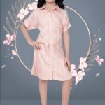 Girls' Pastel Peach Collar Frock – Summer Smart-Casual Dress