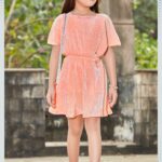 Girls' Metallic Peach Party Dress – Plissé Flutter Sleeve Frock