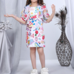 Girls' White Graffiti Print 2-Piece Set: Sleeveless Dress with Matching Bolero Jacket