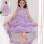 Girls' Luxury Pastel Purple High-Low Frock – Fluffy Layered Tulle Dress with Matching Headband