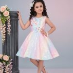 Girls' Premium Shimmering Pastel Multi-Color Frock – Full Sequin Layered Party Wear Gown