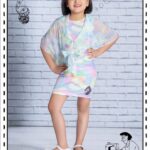Girls' Unicorn Theme Tie-Dye Frock – Cute 2-Piece Dress with Kaftan Shrug