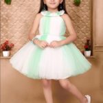 Girls' Premium Mint White Birthday Frock – Elegant Halter Neck Tutu Dress