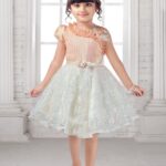 Girls' Premium Peach & Off-White Birthday Frock – Elegant Asymmetrical Evening Gown