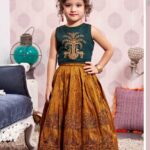 Girls' Dark Green and Mustard Yellow Lehenga Choli – Embroidered Silk Festive Ethnic