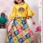 Girls' Yellow Embroidered Lehenga Choli – 2-Piece Multi-Color Garba Print Festive Ethnic Skirt Set