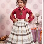 Marvel Fashion Girls' Premium Maroon Fusion Co-Ord Set – Elegant Slit Sleeve Party Wear Lehenga