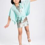 Girls' Mint Green Sequins Dress with Shrug Set – 2-Piece Shimmer Party Wear One Piece