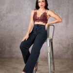 Trendy High-Rise Z Black Relaxed Fit Wide-Leg Denim Pants - FJ-101