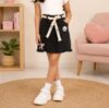 Girls' Black Pure Denim Skirt – A-Line Fringed Hem Jean Skirt with Cream Fabric Belt and Bow Patches - Image 2