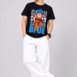 Boys' Black Goku Super Saiyan Blue Anime Graphic Printed Cotton T-Shirt -8058A