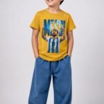 Boys' Mustard Yellow Messi Football Graphic Printed Cotton T-Shirt – Argentina 10 Crew Neck Tee  -8058I