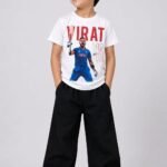 Boys' White Virat 18 Cricket Graphic Printed Cotton T-Shirt-8058K
