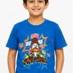 Boys' Royal Blue Cartoon Duck Graphic Printed Cotton T-Shirt – Pop Art Crew Neck Tee-7314 U